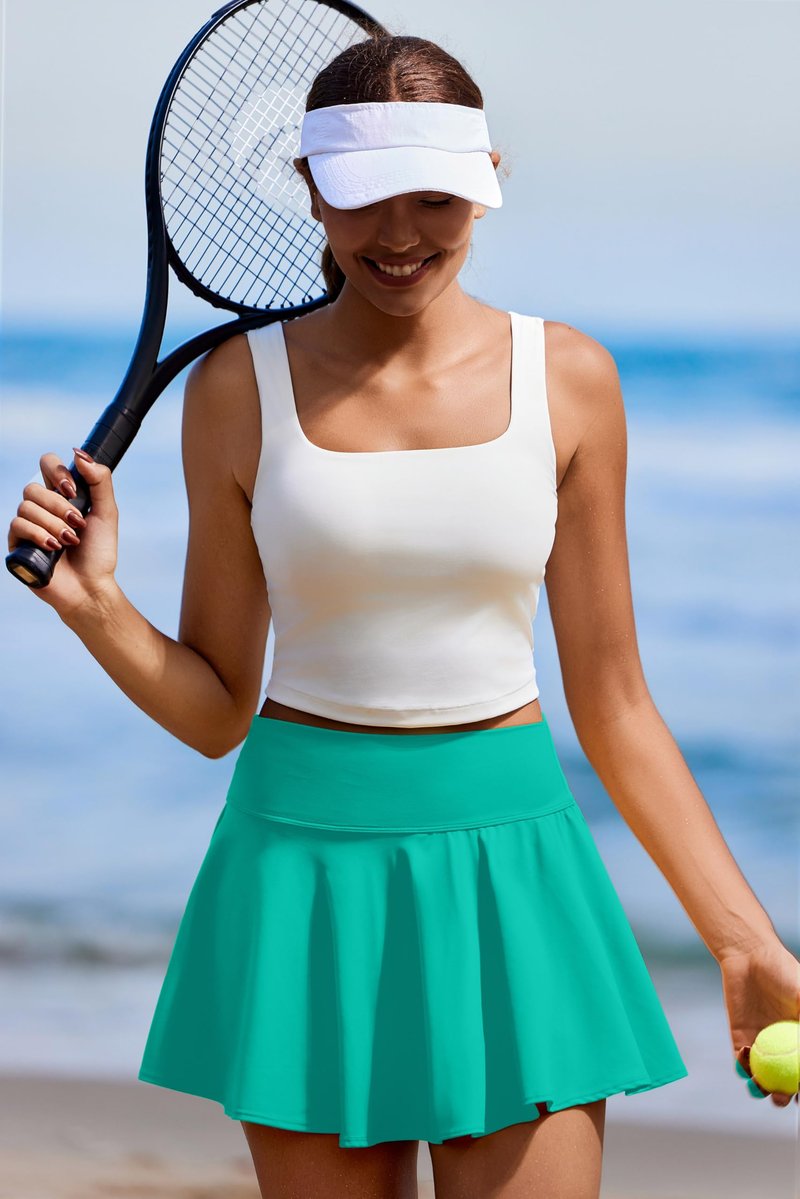 PINSPARK Tennis Skorts for Woman High Waisted Athletic Skirt with Shorts Underneath Pleated Golf Skirts, Cascadia Green XL