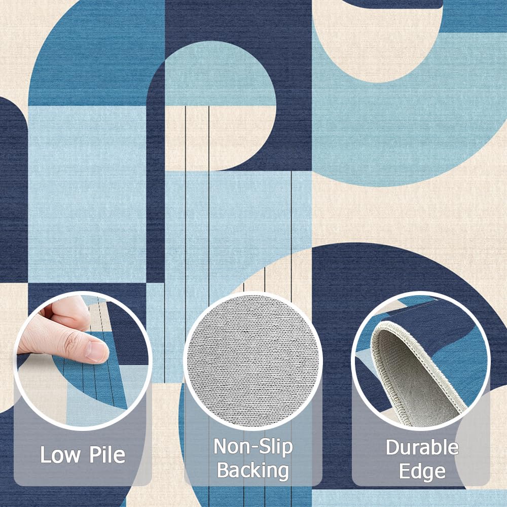 Snapjet 2x3 Blue and White Geometric Rug for Bathroom Entryway Abstract Modern Area Rug Machine Washable Mat Non-Slip Small Carpet for Bedroom Kitchen Indoor