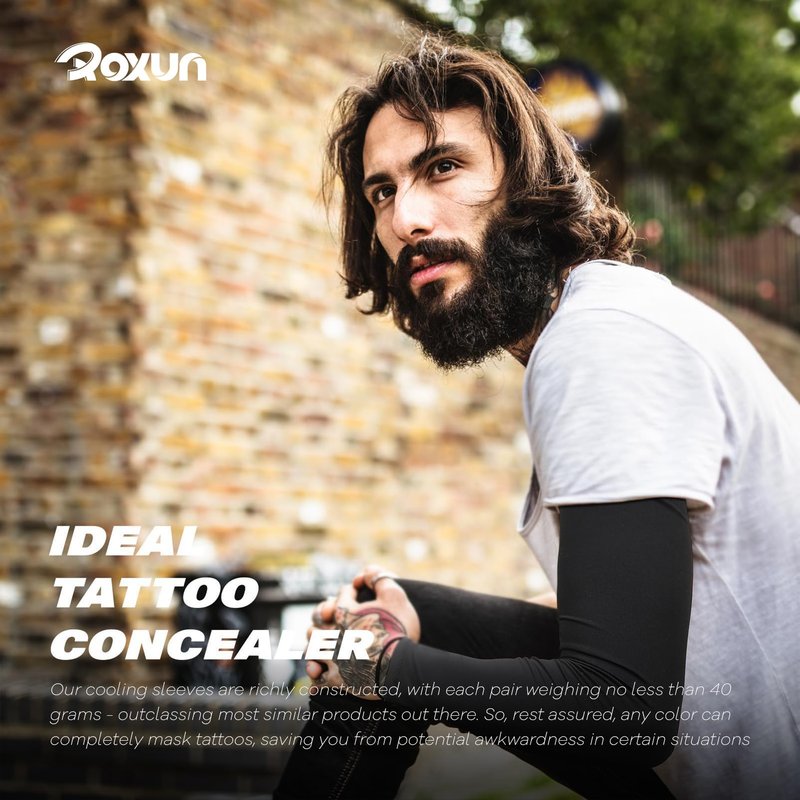 ROXUN 2 Pairs Arm Sleeves, Cooling UV Sun Protection Sports Compression for Men/Women Black+Green