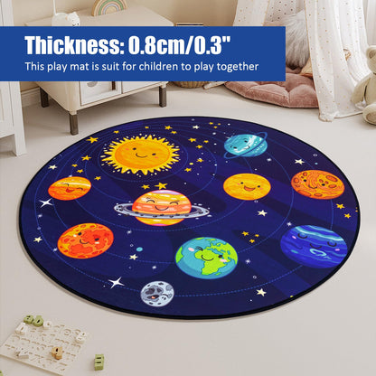 Boshengya Round Space Rug for Kids Room 40x40'' Solar System Circle Rugs for Bedroom Kids Rugs for Playroom Boys Space Planet Theme Rug Living Room Dining Room Decor
