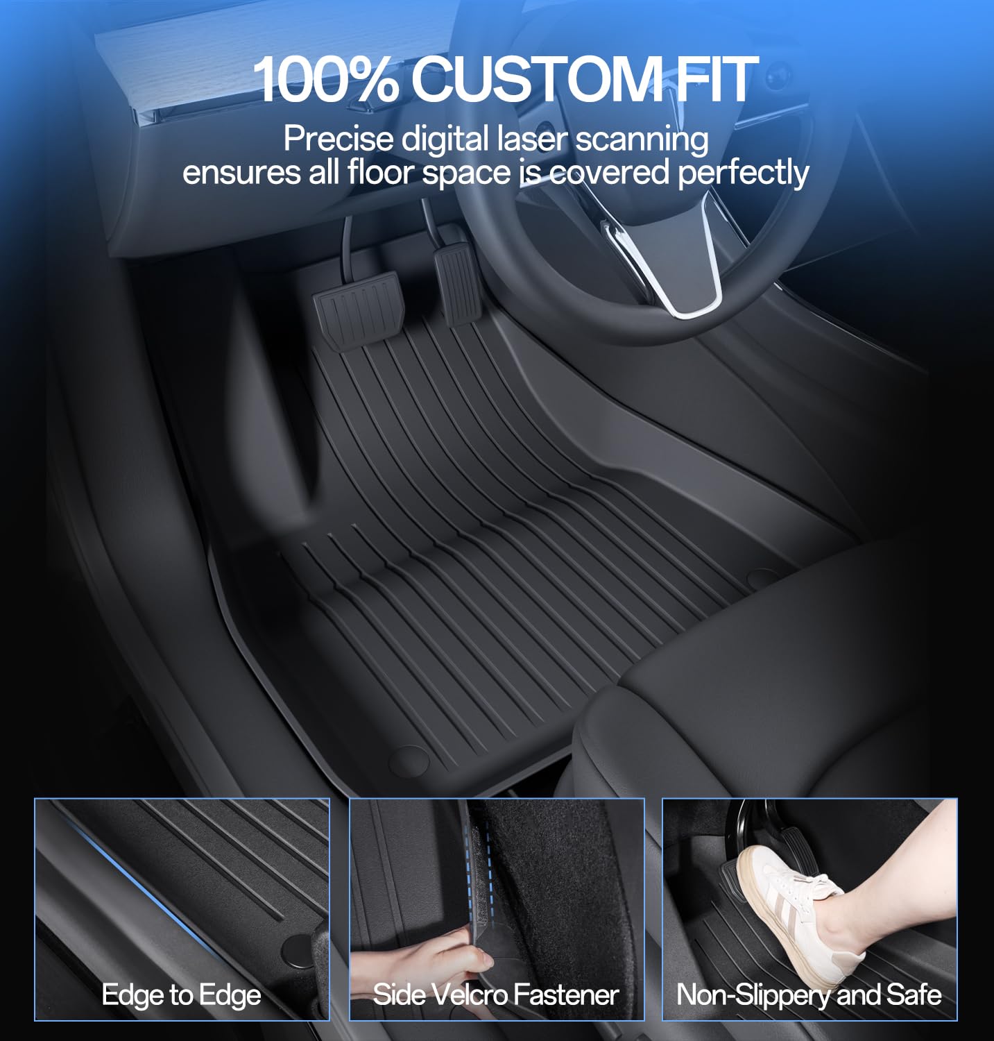 Wekar Floor Mats Fits for Tesla Model 3 2023-2018 - All Weather TPE Custom Fit Car Mats Floor Liners, Custom Fit, 3-Piece