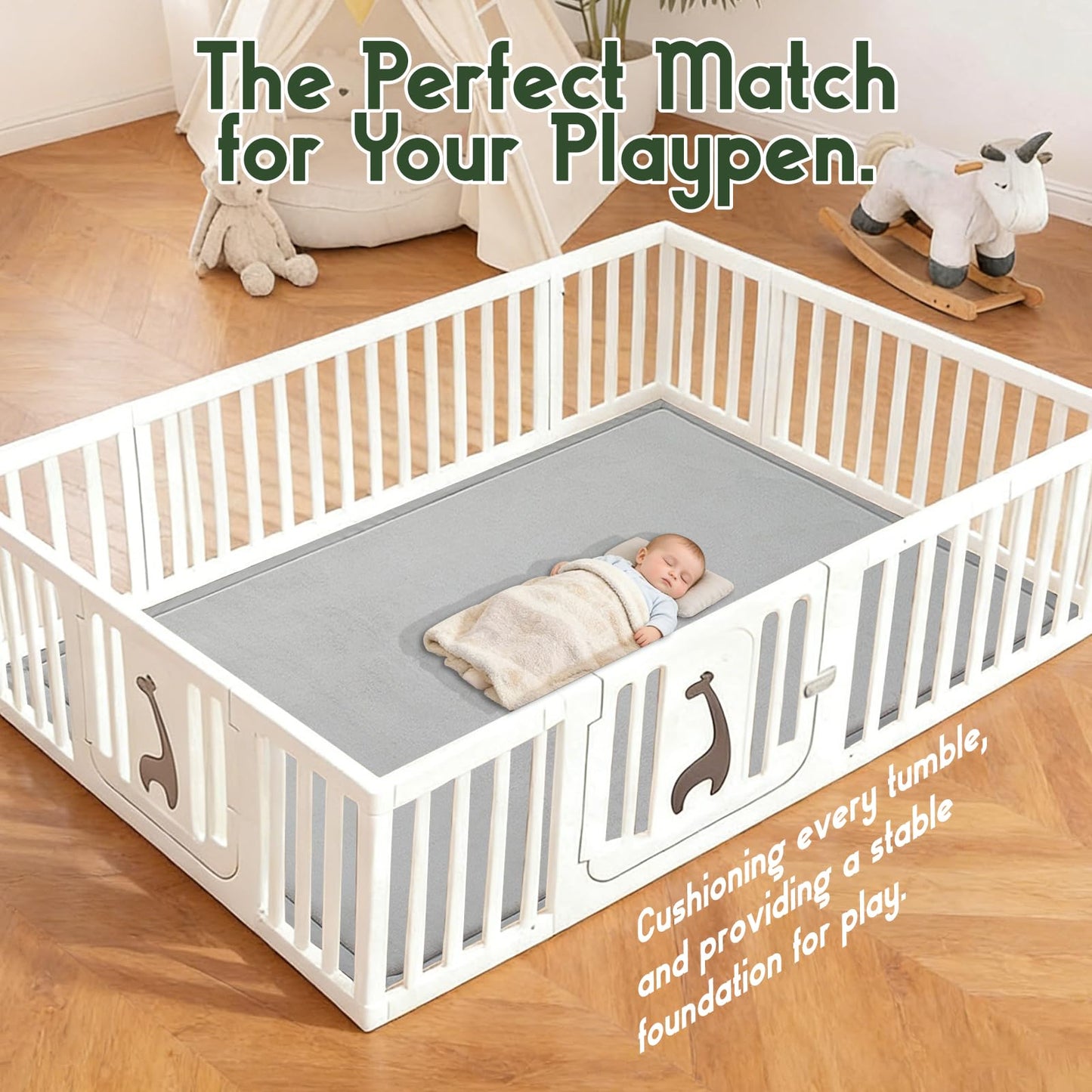 TreeBud Baby Play Mat for Floor, 1.3 Inch Thick Memory Foam Tummy Time Mats with Non Slip Backing, Soft Coral Velvet 50×50 Inch Playpen Mat Crawling Tatami for Infants Toddlers Kids, Light Grey