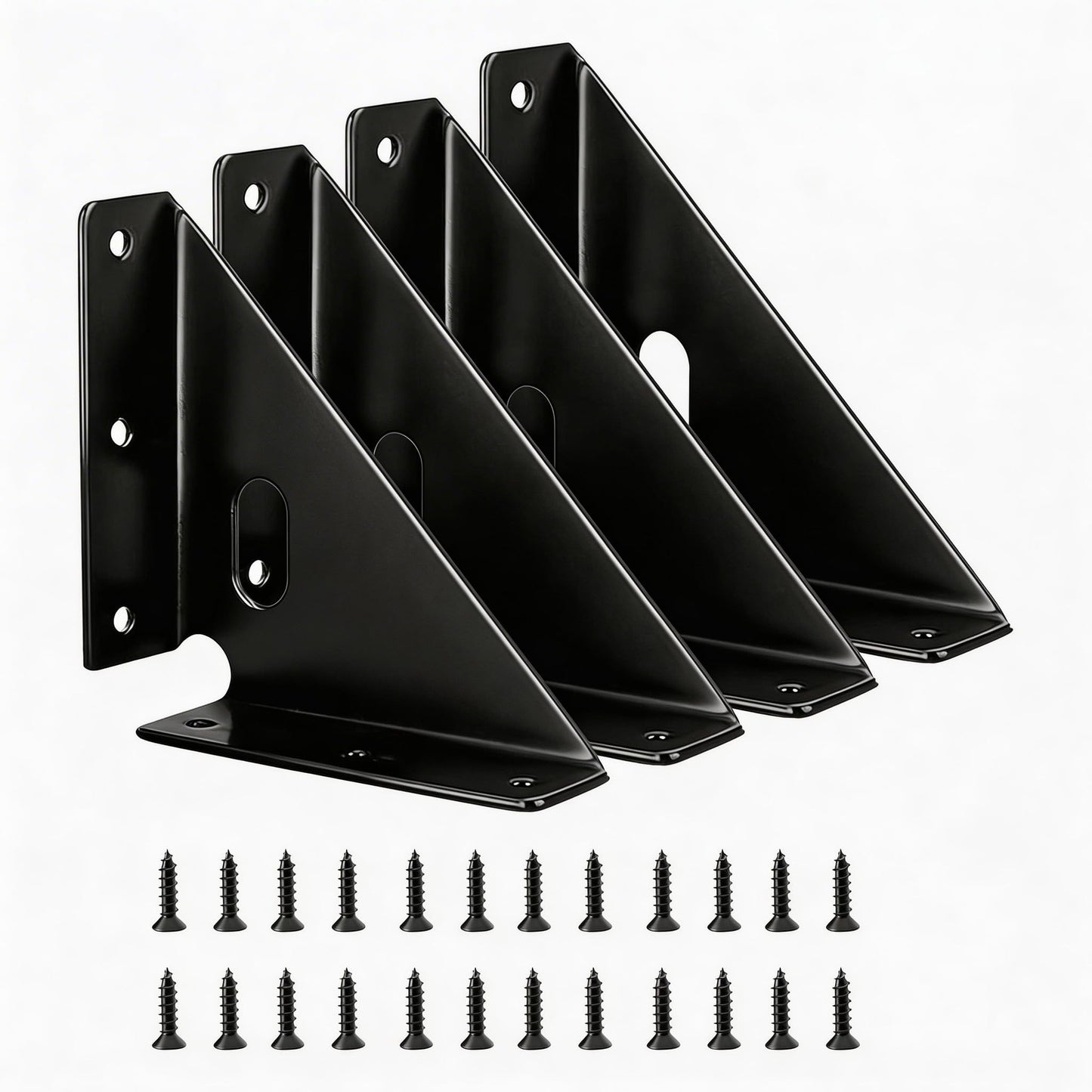 4 Pcs Heavy Duty Gusset Joints, Trapezi Corner Code, Metal Bracket Corner Brace, Furniture Shelf Support Joint Fasteners for Table, Chair, Cabinet & Bed Stabilization (Black)