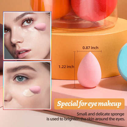 Makeup Sponge Set BS-MALL with Storage Case 7 Pcs for Liquid, Cream, and Powder,SAVE Foundation with 1 Mini Makeup Sponge For Travel Daily Use (A-Pink）