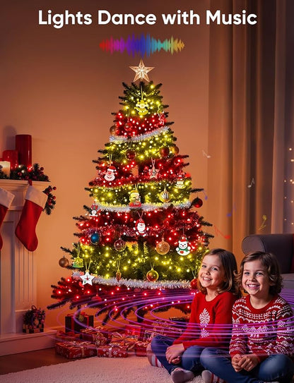 Ollny Smart Christmas Lights, 66FT 200 LEDs APP Control RGB Color Changing Christmas Tree Lights with Remote, Programmable DIY Musical Waterproof Green Wire Decor Light with Timer for Indoor Outdoor