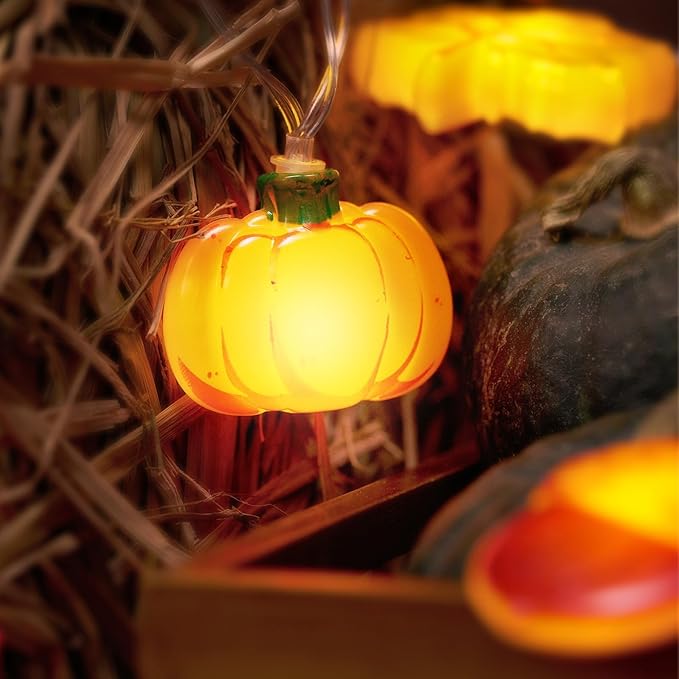 LOLStar Fall Decor Lights, 9.8FT 20 LED Thanksgiving String Lights, Battery Operated (Not Included) with Timer Function and 8 Flash Modes, Pumpkin, Maple Leaf, Acorn Light for Autumn Home Indoor Decor