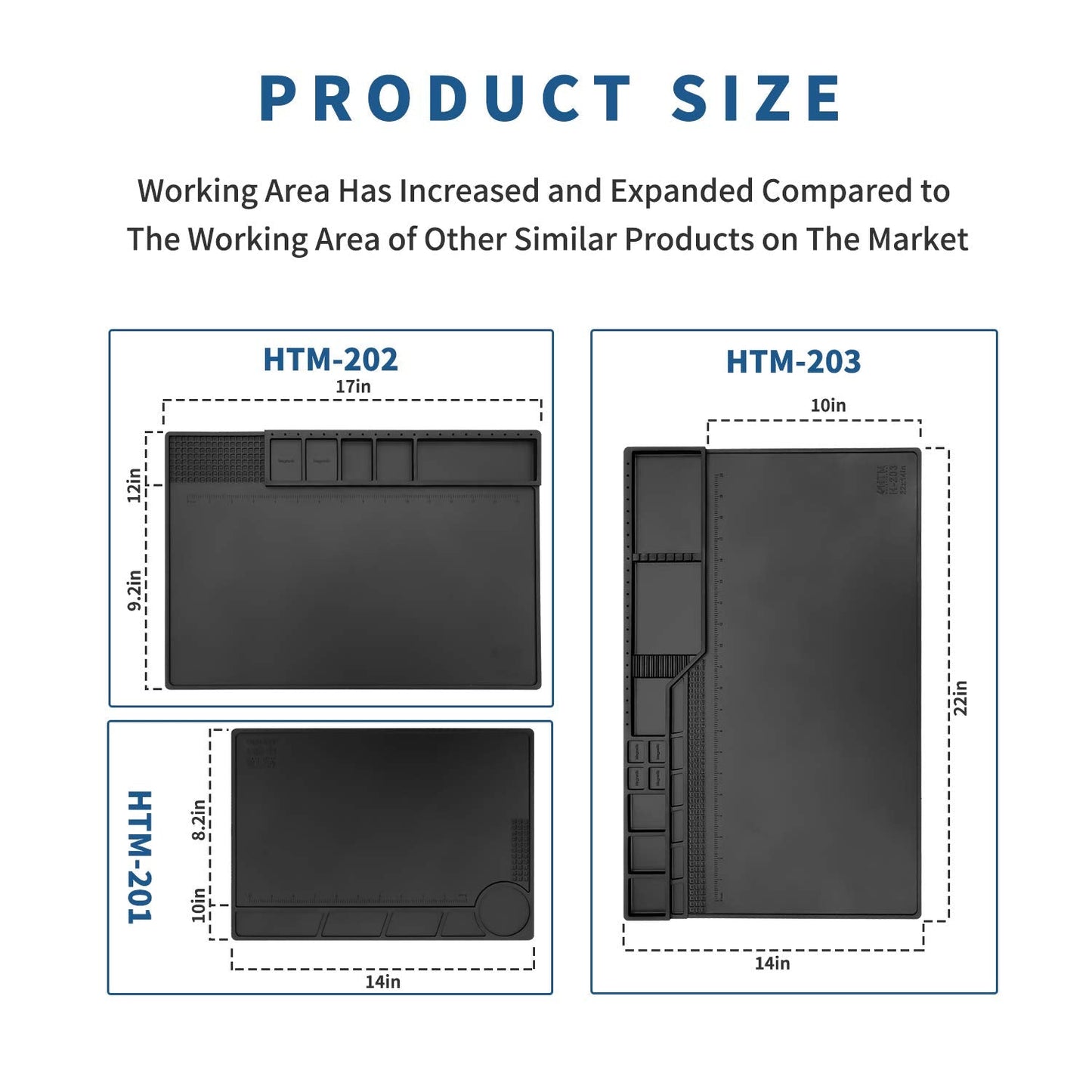 HengTianMei-203 Black Magnetic Repair Work Mat Heat Resistant Large Silicone Soldering Mat Expand Work Area for Soldering, Electronics, Computer Repair Etc 22" * 14"
