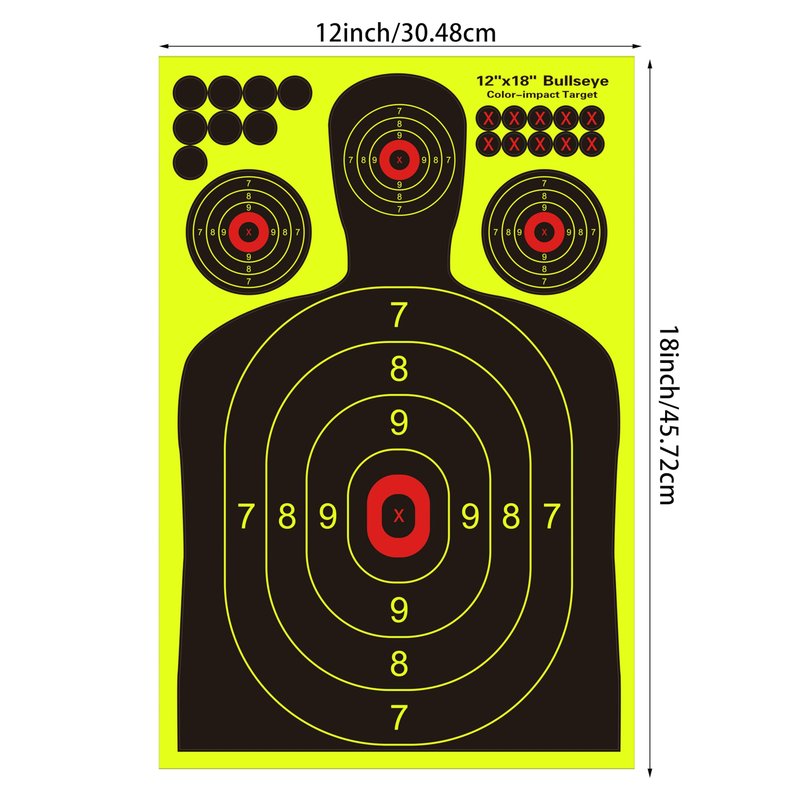 12x18 inch Silhouette Splatter Targets - Bright Fluorescent Yellow Easily seen on Impact When Hitting Target for BB Guns, airguns, Rifles, Indoor and Outdoor ranges (25 Pack)