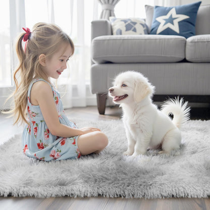 8x10 Area Rugs for Living Room Bedroom, Large Area Rug Shag Shaggy Carpet Soft Plush Furry Bedside Rug, Rugs for Home Decor (Light Grey Tie-Dyed, 8x10 Feet)
