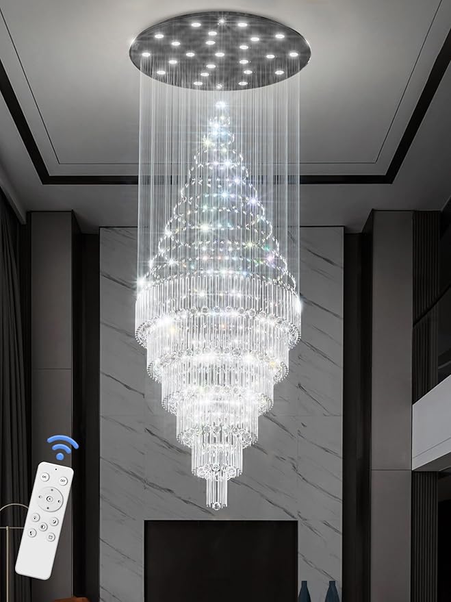 Flashing God D48''X H120'' Extra Large Chandelier for High Ceilings Crystal Raindrop Chandeliers Large Chandelier for Villa Entrance Foyer LED Dimmable Black Large Light Fixture