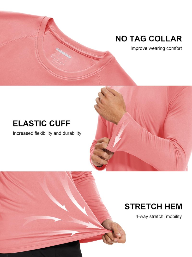 MAGCOMSEN Hiking Shirts for Men Long Sleeve Running Shirts Quick Dry Shirts Baselayer Swim Shirt Athletic T Shirts Watermelon Red