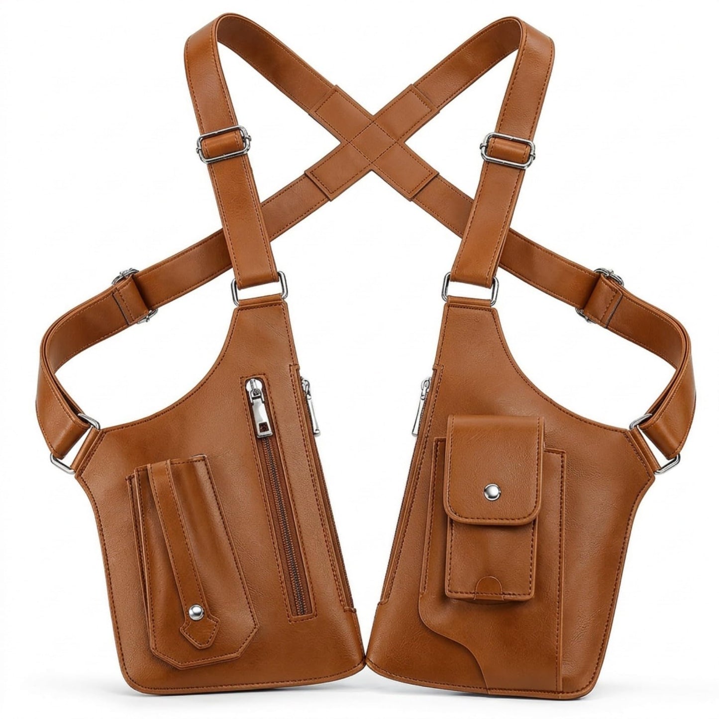 Taadyin Large Double Shoulder Armpit Bag for Men, PU Leather Anti-Theft Underarm Holster Shoulder Wallet for Travel Cycling (Brown)