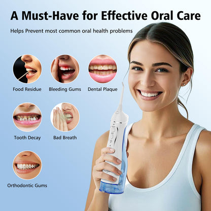 Leominor Water Flosser Pick for Teeth, 300ML Portable Oral Irrigator Upgraded Tank Removable,IPX7 Waterproof, Rechargeable Travel Teeth Cleaner, Professional Electric Flossing Machine (Pink)