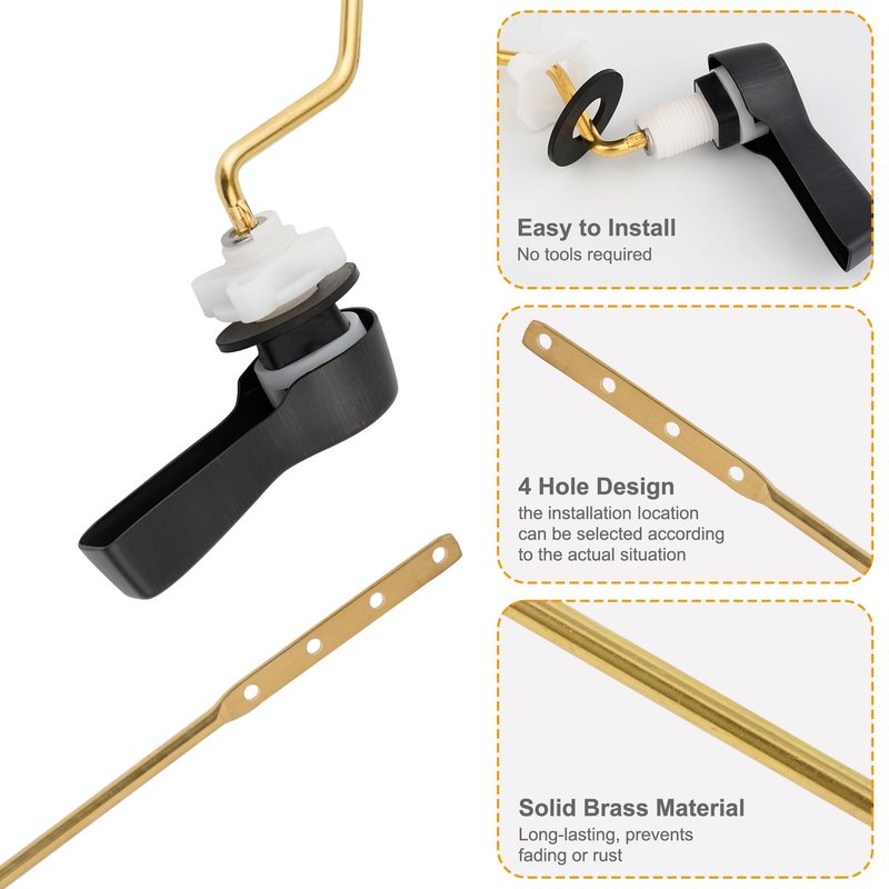 Hibbent Universal Metal Side Mount Toilet Handle Replacement Kit, Brass Toilet Flush Tank Lever with Stainless Steel Flapper Chains for Most Toilets, Oil-Rubbed Bronze