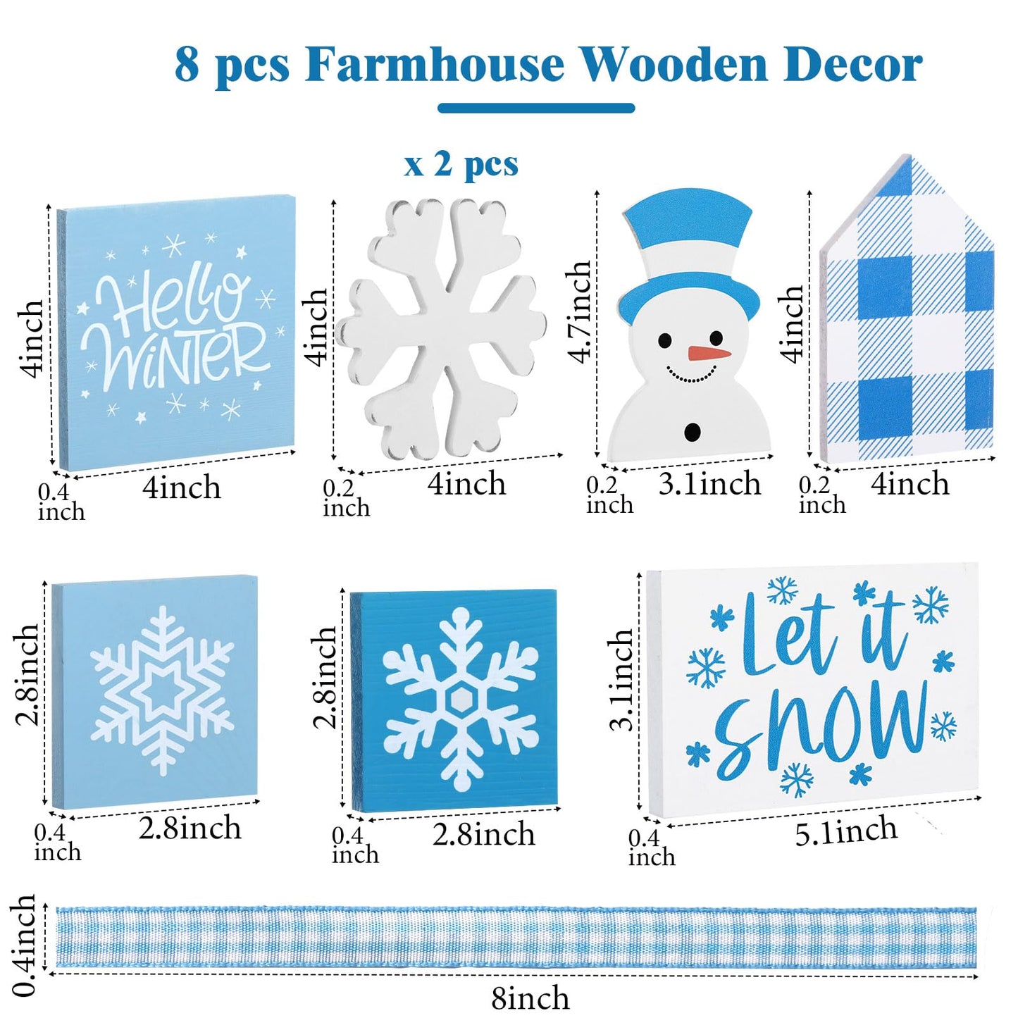Sawysine 8 Pieces Winter Tiered Tray Decor, Let It Snow Sign Decor Farmhouse Snowflake Wooden Signs for Holiday Shelf Kitchen Coffee Bar(Blue, White)