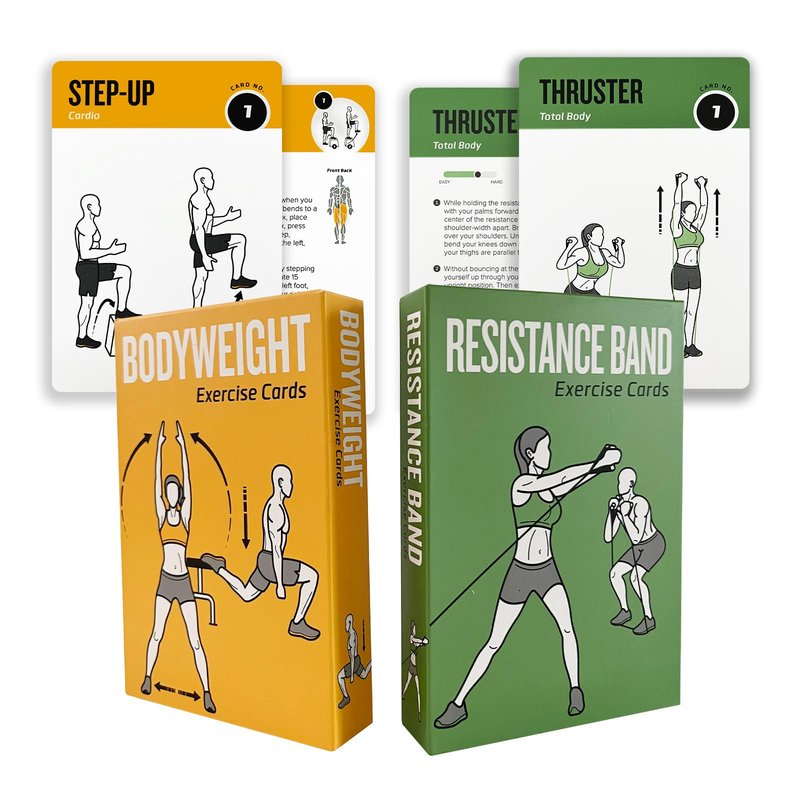 ELAORY Bodyweight & Resistance Belt Workout Cards, 100 Different Exercise Cards with Detailed Illustrations, Large Size 5" x 3.5" Fitness Cards for Women & Men