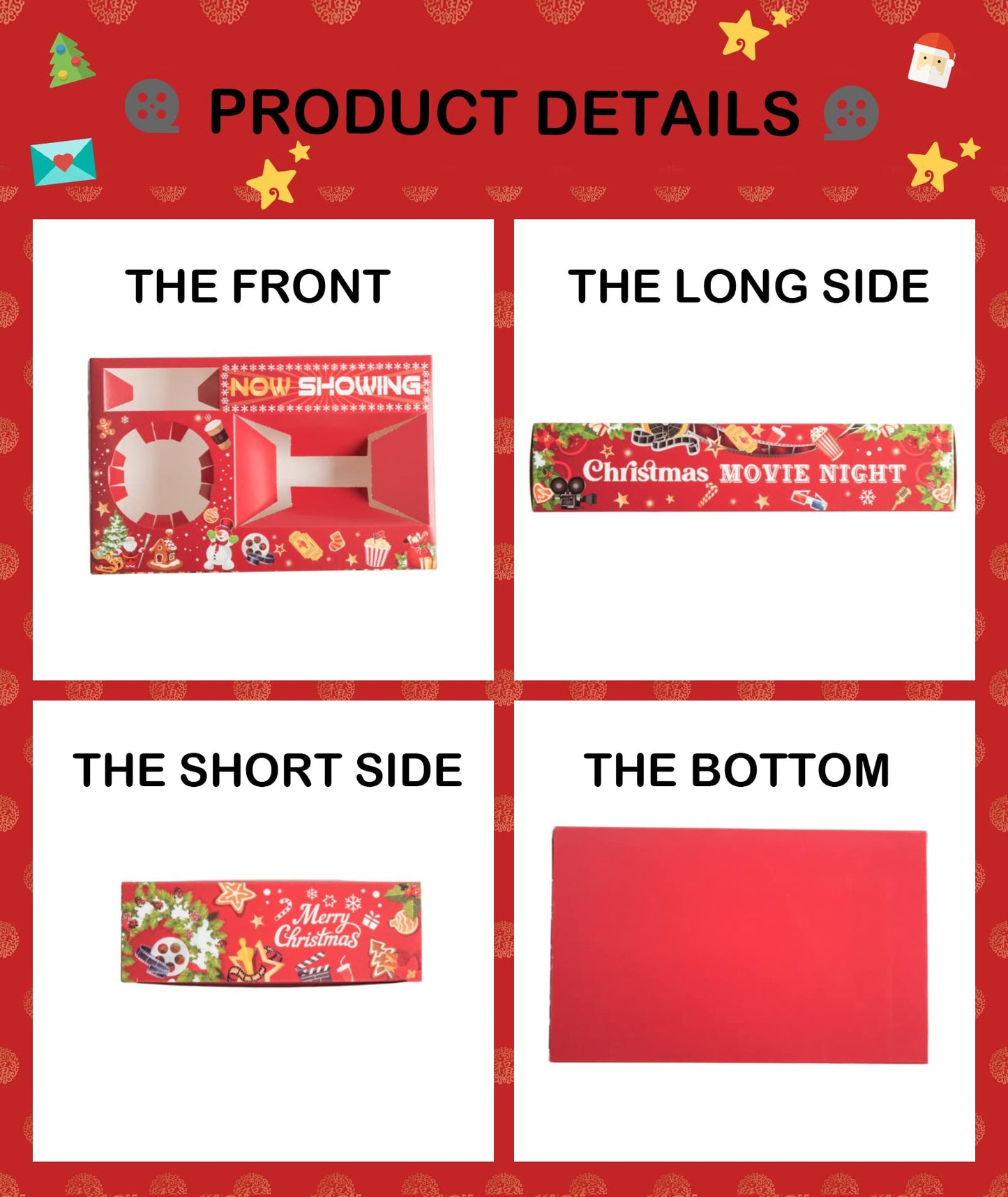 20 Pcs Christmas Party Supplies Movie Night Paper Snack Trays Xmas Party Decorations Movie Night Party Christmas Birthday Party Favors Party Snowman Family Movie Popcorn&Drink&Candy Box