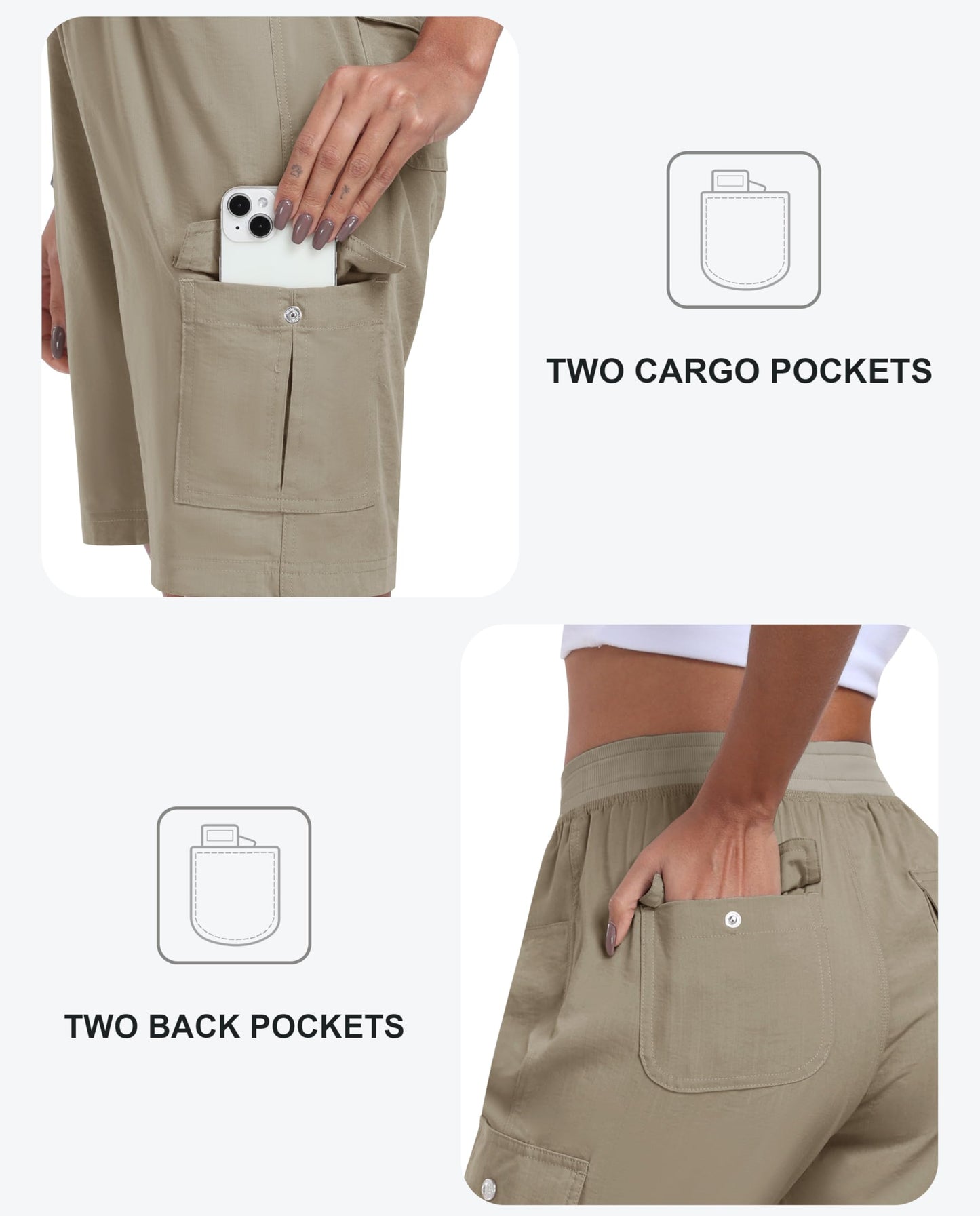 MoFiz Women's Hiking Shorts Athletic Outdoor Cargo Shorts for Women Quick Dry Running Summer Shorts with Pockets Khaki L