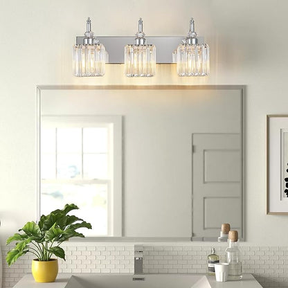 Crystal Vanity Lights Chrome 3 Light Modern Vanity Light for Bathroom