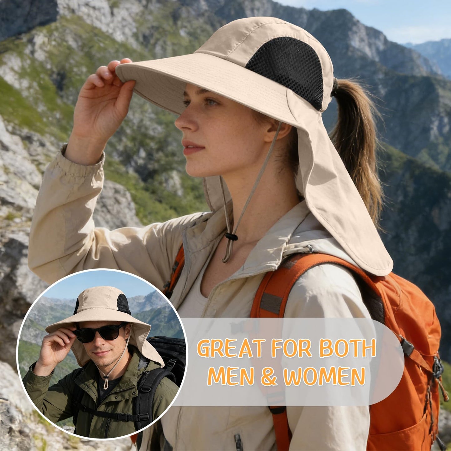 Sun Hat for Men Women with Neck Flap,UPF 50+ UV Protective Hiking Fishing Hats,Wide Brim Sun Hat for Women&Men …