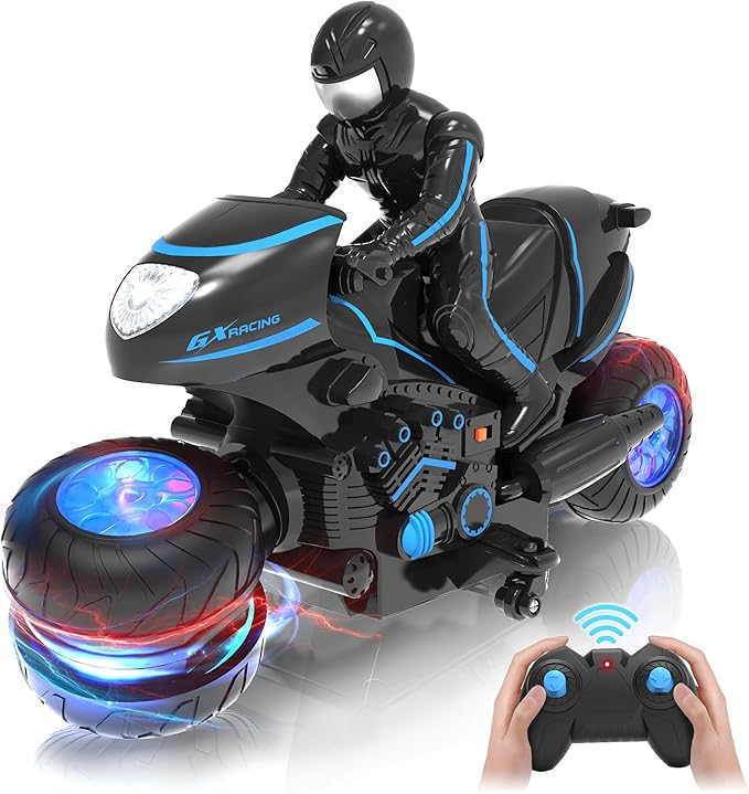 RC Motorcycle Remote Control Motorcycle with RGB Wheels Lights - 360-degree Rotations Drifts High-Speed RC Car Dirt Bike Toy for Boys 4-7 8-12 Years Kids