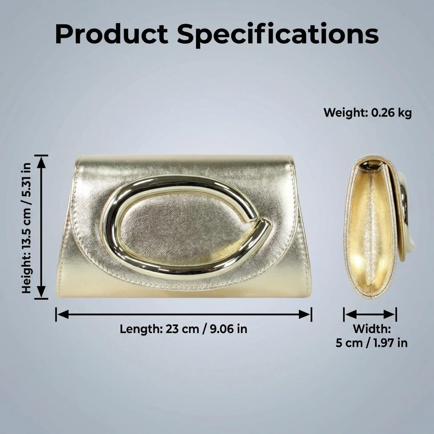 Gripit Gold Clutch Purses for Women Minimalist Statement Evening Bag PU Leather Handbag with Metal Handle for Wedding Party Prom