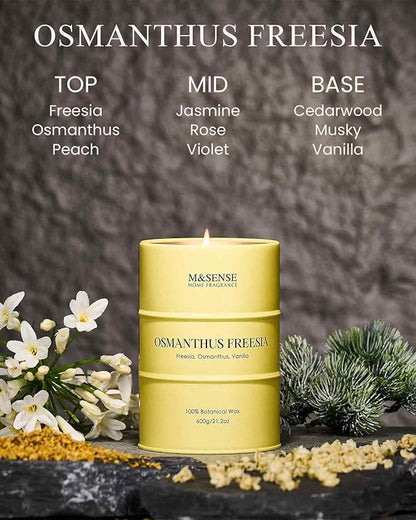 M&SENSE Osmanthus Freesia Scented Candles Large, Natural Soy Candles 21.2oz 120 Hour Slow Burning,Aromatherapy Candle for Stress Relief Meditation Relaxing