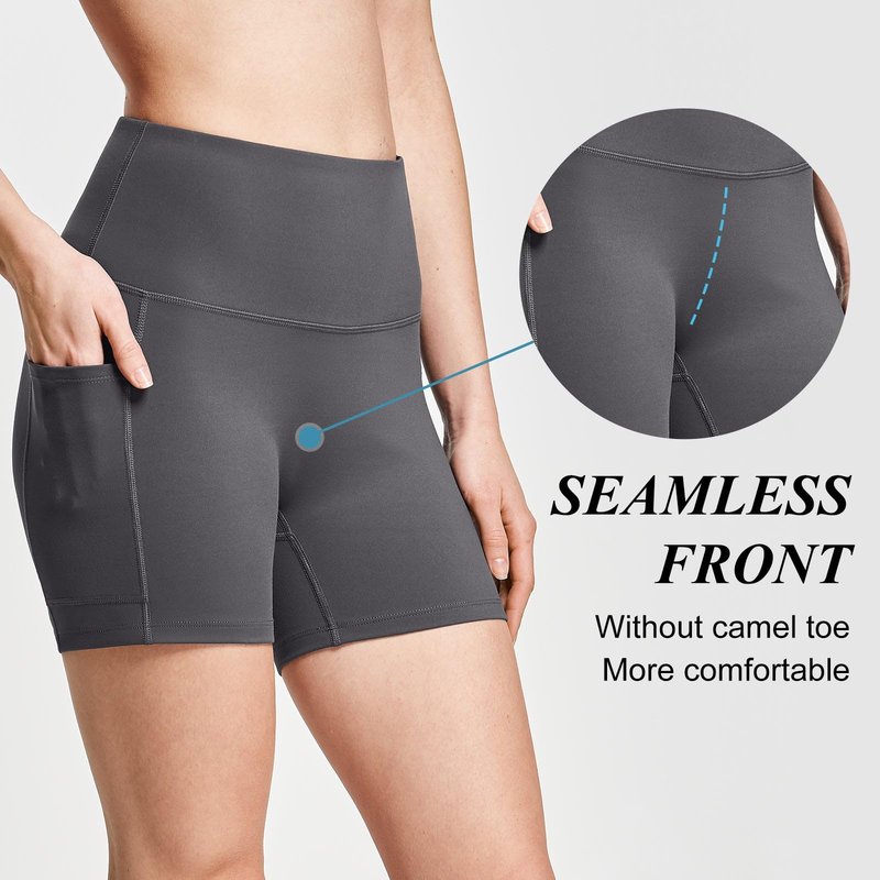 baleaf Biker Shorts Women Yoga Gym Workout Spandex Running Volleyball Tummy Control Compression with Pockets Soft 5" Gray XXXL