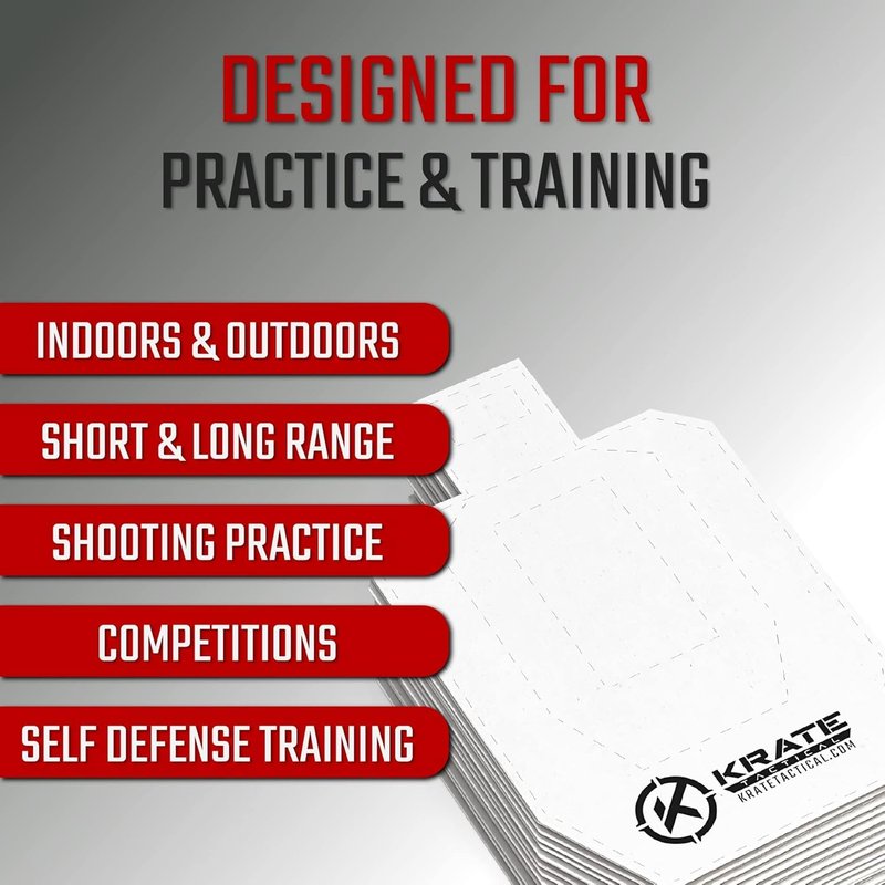 KRATE Tactical Cardboard Targets - Half Size Competition Paper Silhouette Shooting Torso Targets for Shooting Range & Gun Practice w/Rifles, Handguns, Shotguns, Airsoft or BB Guns (60-Pack 15” Torso)