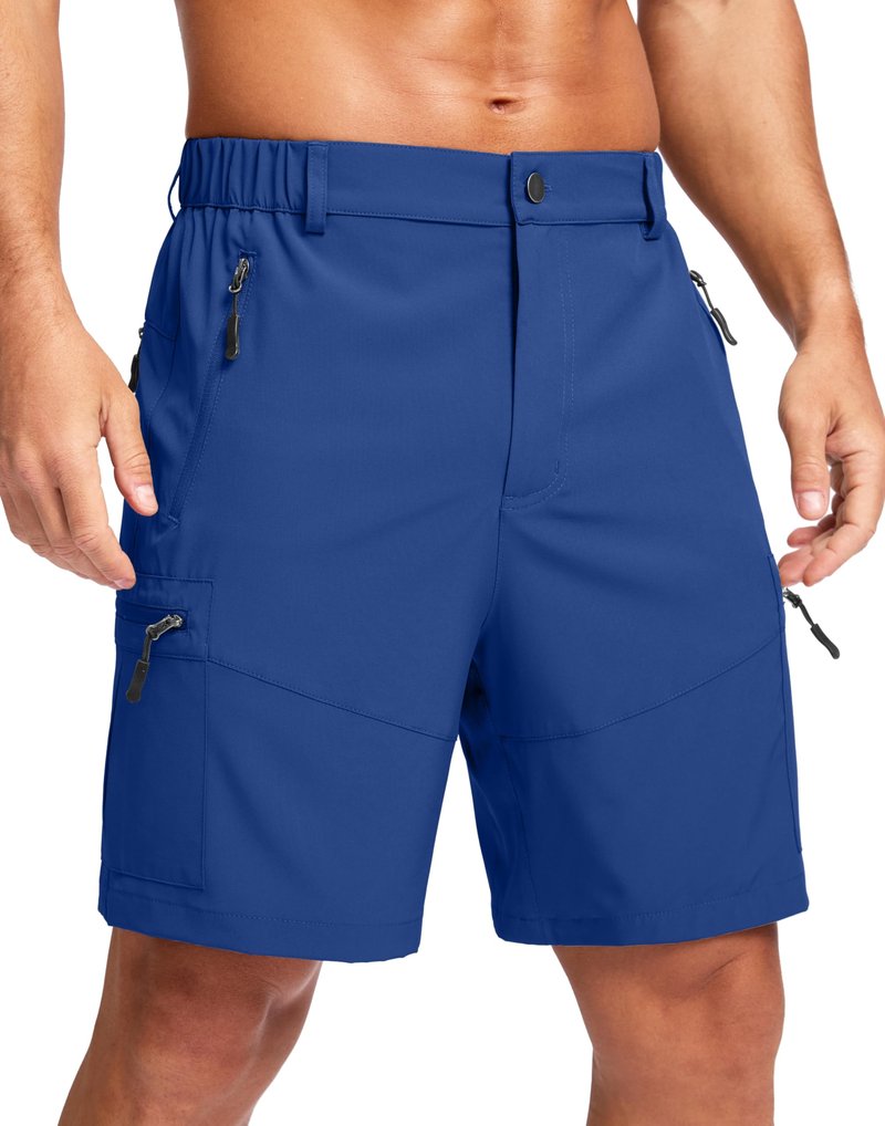 Pudolla Men's Hiking Cargo Shorts Lightweight 7" Travel Casual Shorts for Men Golf Work Outdoor with 5 Zipper Pockets(Royal Blue Large)
