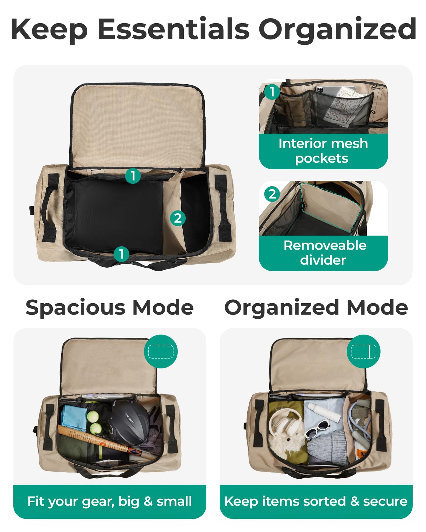 BAGSMART 83L Foldable Travel Bag, Large Duffle Bag for Travel, Weekender Duffel Luggage Bag for Sport College Camping, Water Resistant, Brown