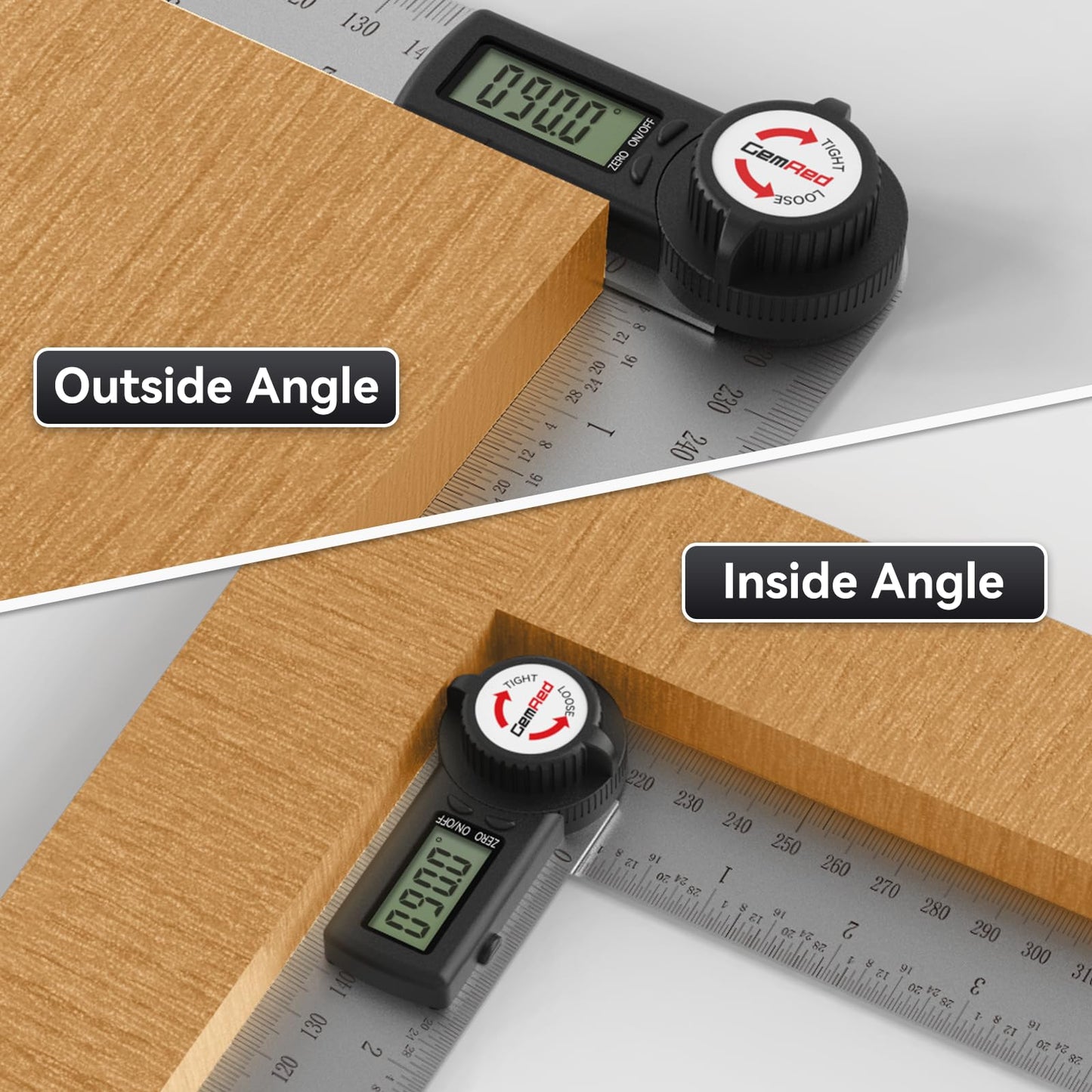 GemRed 82305 Digital Angle Finder GemRed Protractor Stainless steel 7inch 200mm (Black Button)