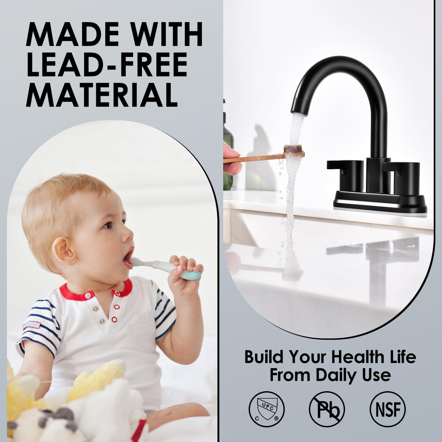 JAKARDA Two Handle 4 inch Black Bathroom Faucet, Bathroom Sink Faucet for 3 Holes with Pop-up Drain and 2 Supply Hoses, Lead-Free