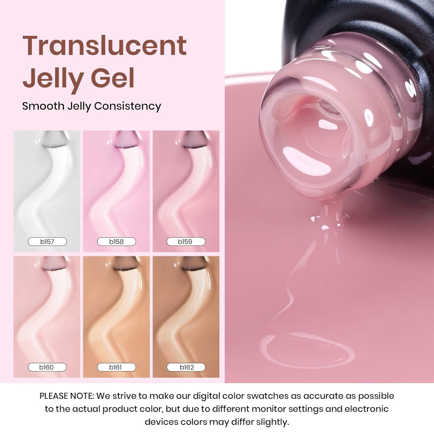 Beetles Jelly Gel Nail Polish Set, 6 Colors Milky White Nude Pink Brown Sheer Gel Polish Kit Nail Concealer Translucent Effect Soak Off Uv French Nail Art Gift for Women Ultimate Monochrome Collection