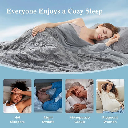 Cozy Bliss Cooling Comforter Twin Size Seersucker Plaid, Q-Max 0.4 Reversible Lightweight Cooling Blanket, Breathable Silk Smooth Summer Bedding Quilt for Hot Sleepers Night Sweats Dark Grey