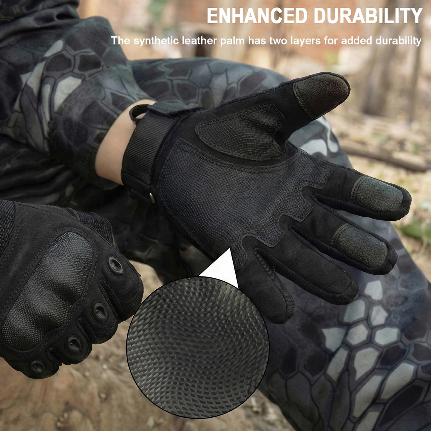 HYCOPROT Men’s Utility Gloves, Motorcycle Glove with Touchscreen Full Finger Palm Pad Protection Gears Durable Work Outdoor Lightweight Breathable for Sport Hiking Motorbike Cycling Paintball Boxing