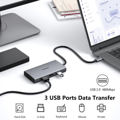 USB C Docking Station Dual Monitor for Dell/HP/Lenovo/Surface Laptop, 14 in 1 Triple Display Hub Multiple Adapter, Dongle with 2 HDMI 4K+VGA+5 Port+100W PD Charger+Ethernet+SD/TF+Audio