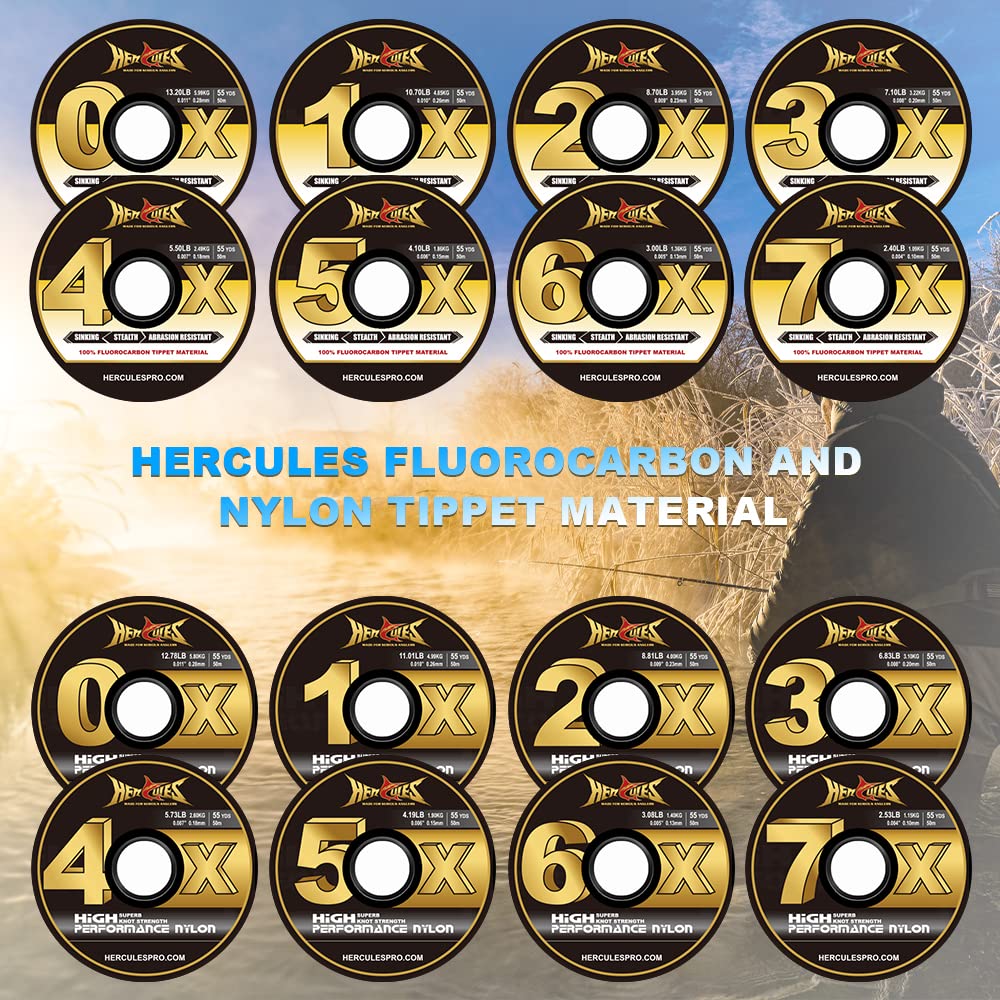 HERCULES Fly Fishing Tippet 3 Pack with Fly Tippet Holder, 2X - 8.81LB - 55YDS, Nylon