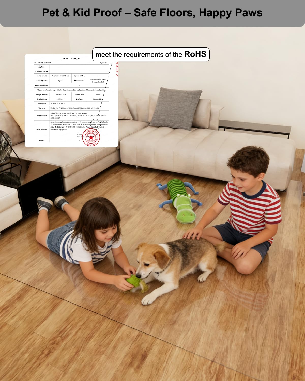 【16 Anti-Slip Stickers Included】 5'×7' Clear Vinyl Rugs for The Floor, Waterproof Vinyl Floor Mat, Plastic Floor Protector for Hardwood, Wipeable Clear Carpet Protector for Under Dining Table/Bedroom