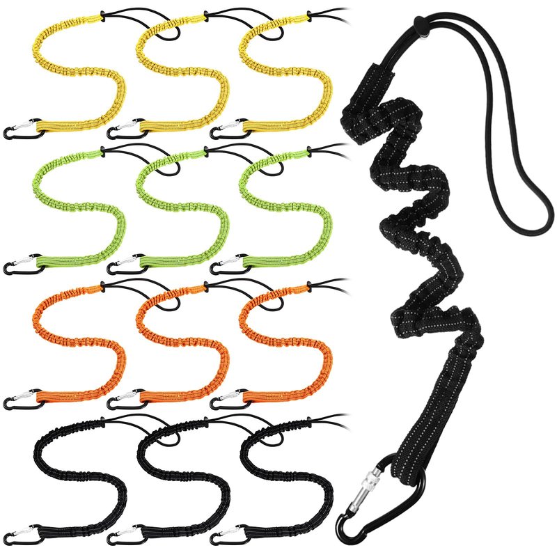 12 Pack Tool Lanyard with Single Metal Buckle and Adjustable Loop End, Standard Length, Maximum Weight Limit 8KG/ 17.6lb, with Aluminum Screw Lock, Retractable Shock Cord Stopper (Colorful)