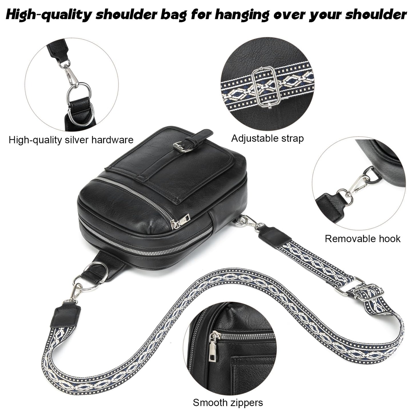 MYHOZEE Small Diaper Bag Crossbody Sling 2 in 1 Backpack Purse with 2 Wipes Pouch and 2 Removable Straps PU Leather Cross Body Bag for Women Men Front Chest Shoulder Bags, Denim Blue