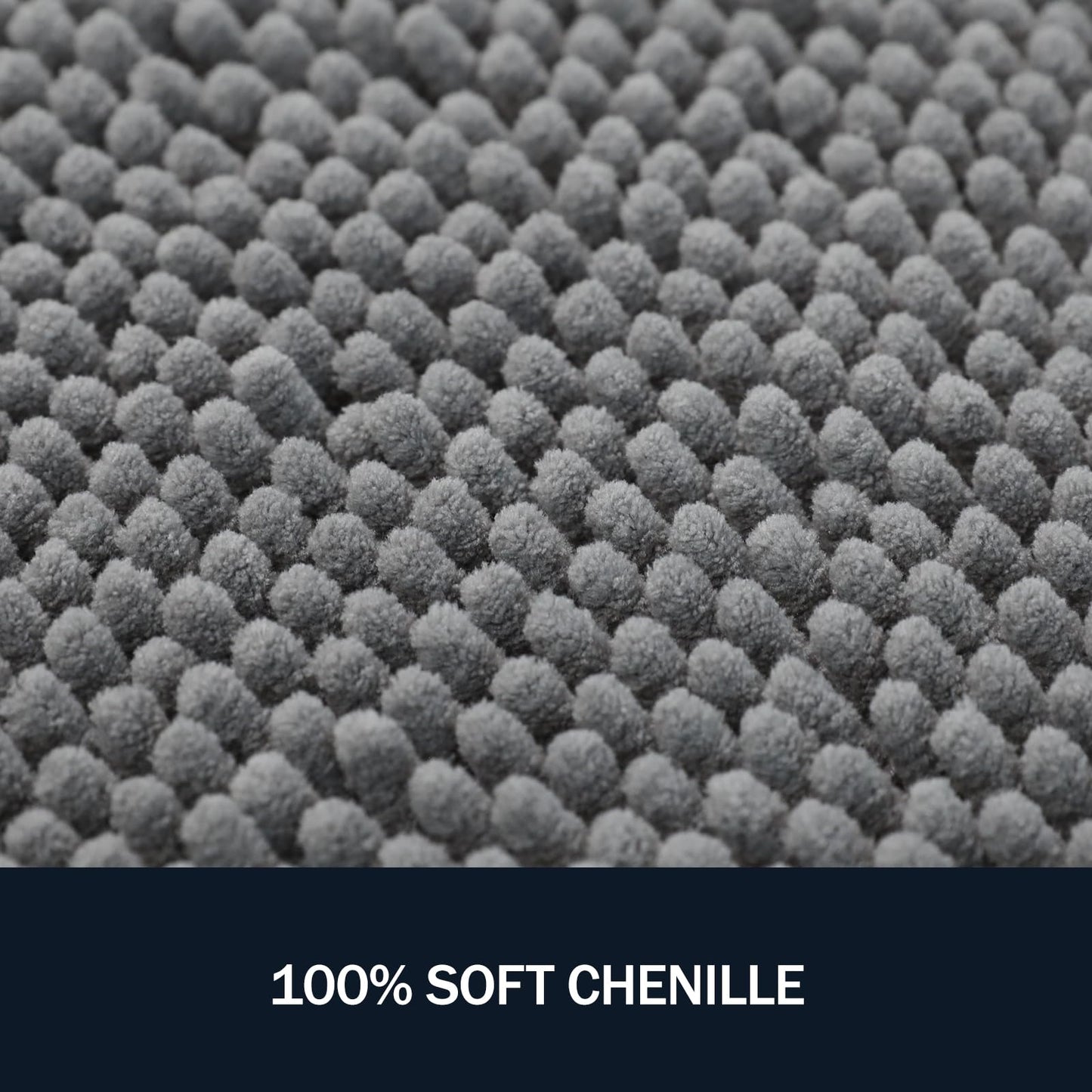 LINLA 3 Pieces Bathroom Rug Set, Absorbent Non Slip Chenille Bath mat, Thick Plush Chenille Carpet Mats Set,Washable Dry Quickly with U-Shaped Toilet Mat for Tub, Shower（Grey）