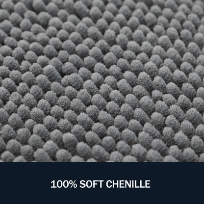 LINLA 3 Pieces Bathroom Rug Set, Absorbent Non Slip Chenille Bath mat, Thick Plush Chenille Carpet Mats Set,Washable Dry Quickly with U-Shaped Toilet Mat for Tub, Shower（Grey）