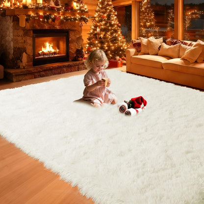 Mtandyx 8x10 Area Rugs Living Room, Cream White Large Plush Fluffy Bedroom Carpet, Non-Slip Upgraded Indoor Thick Soft Rug, Modern Plush Carpet Suitable for Kids Home Decor Aesthetics Dorm.
