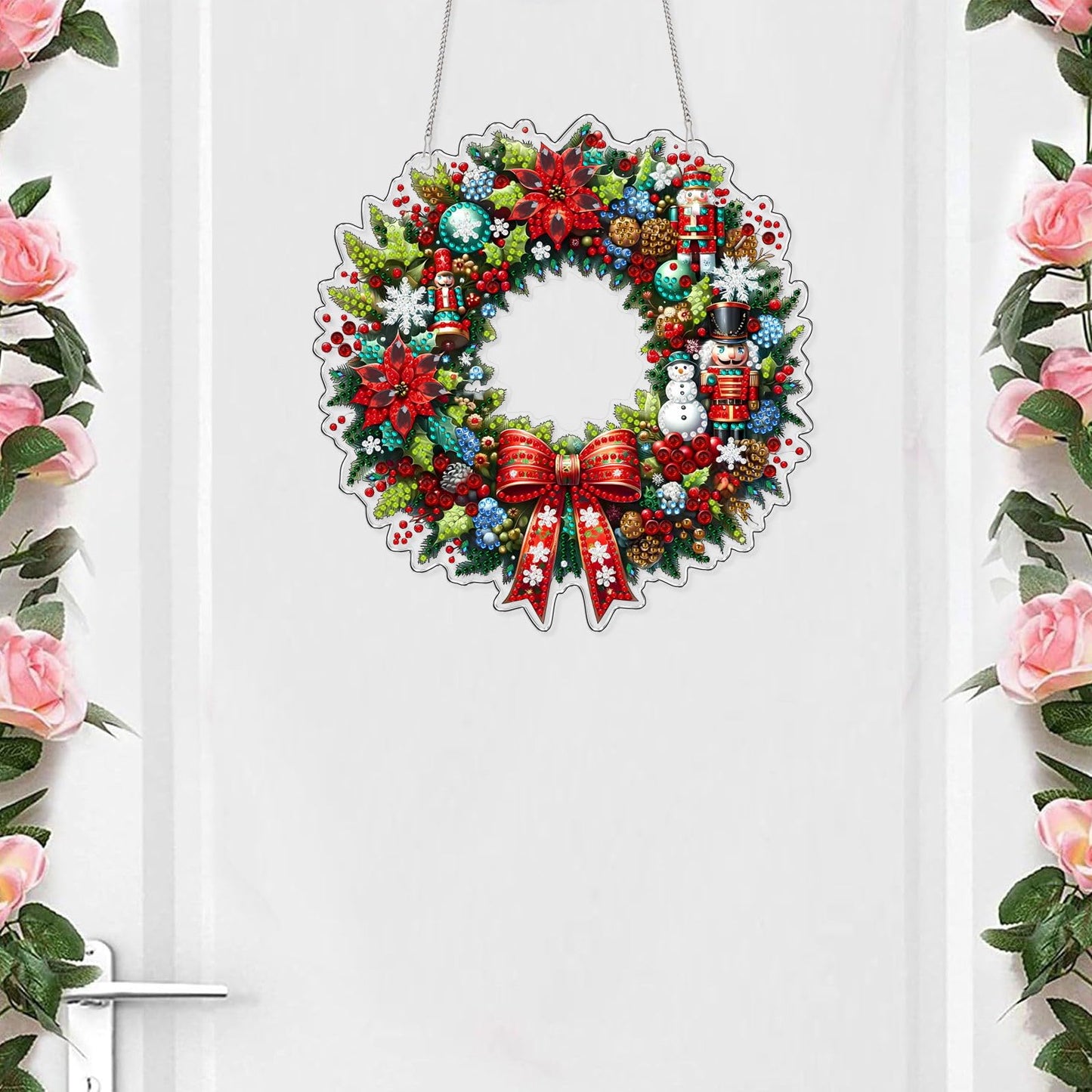 VODAPYC Christmas Wreath Diamond Art Hanging Kit for Adults, DIY Double Sided Special Shaped Diamonds Art Window Pendant Ornament for Home Decor(Christmas Wreath-2)
