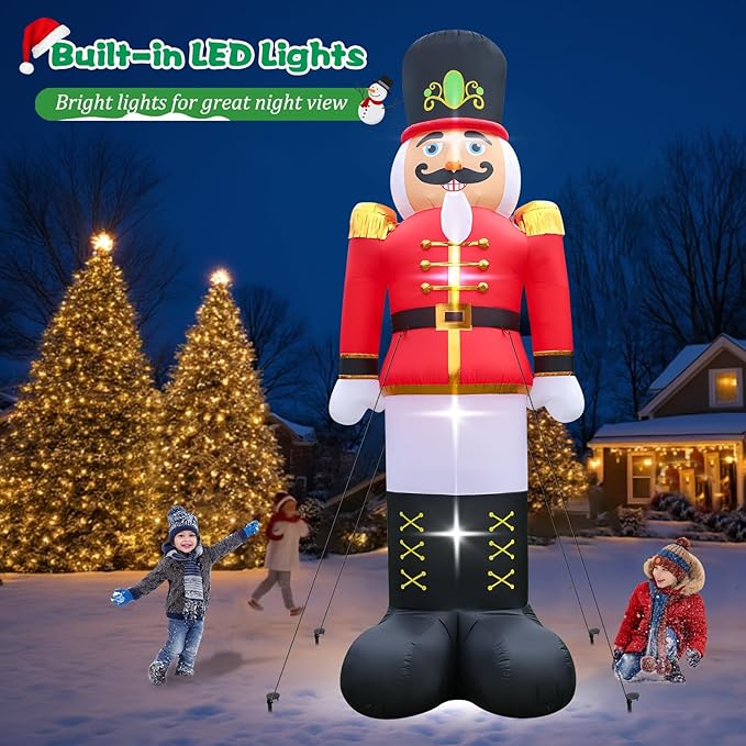 12FT Christmas Inflatable Nutcracker Soldier Outdoor Yard Decoration, Blow up Soldier Built-in Bright LED Light, Giant Nutcracker Festival Decor for Outside Lawn Garden Patio Indoor Home Porch Party