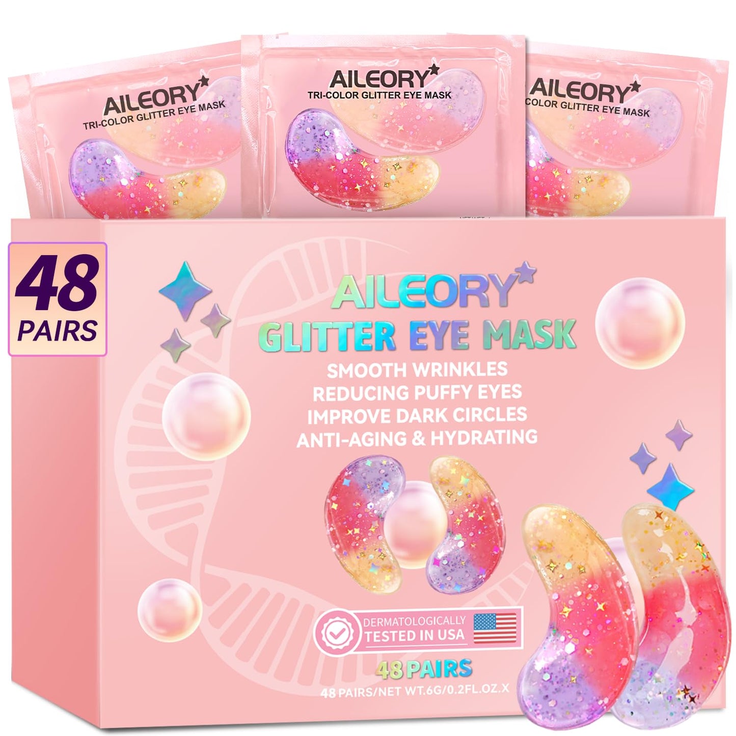 Under Eye Patches (24 Pairs) - New Tri-color Glitter Eye Gel Pads for Dark Circles Puffy Eyes,Under eye Bags,Wrinkles|Natural Collagen Under Eye Mask Patches, Gel Under Eye Patches