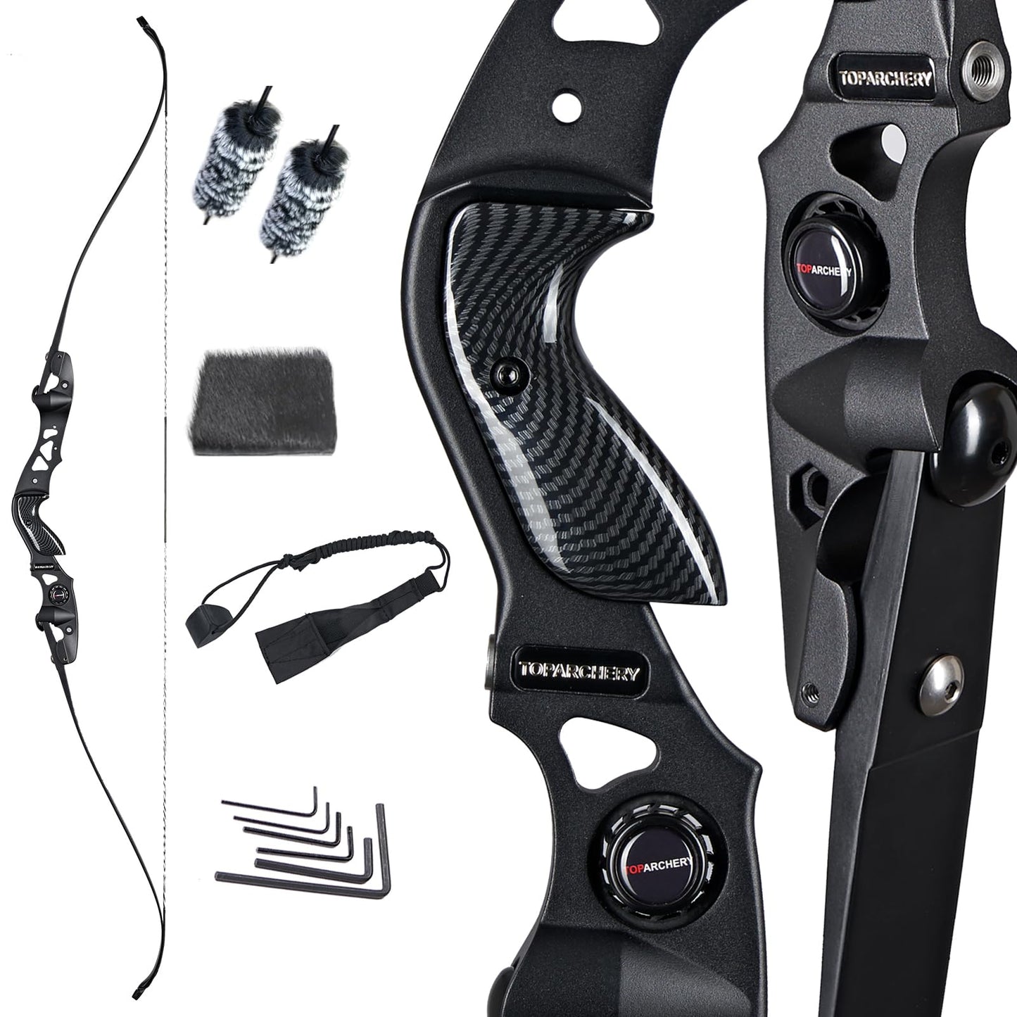 TOPARCHERY 62" Black Hunter Recurve Bow, ILF Interface Shock Absorption Takedown Hunting Recurve Bow for Adult & Youth Beginner, Longbow Archery Set for Outdoor Target Hunting Practice-25LBS-Black