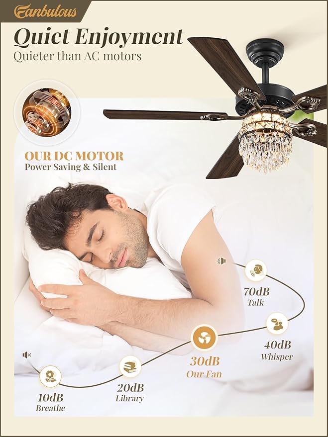 Fanbulous 48 Inch Crystal Chandelier Fan with 22w LED, Fandelier Ceiling Fan with Light, Dimmable, 3CCT, 6-Speeds, Quiet DC Motor, Ceiling Fan Chandeliers, Modern Ceiling Fans for Bedroom, Living Room