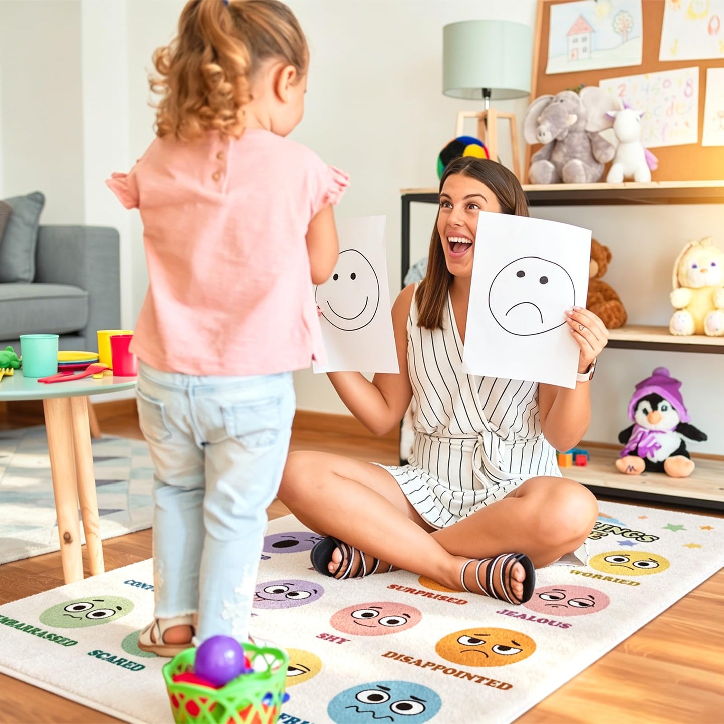 UJG 4×3.3 ft Back to School Calming Corner, Calm Down Corner, Classroom Rug, Feelings Chart Emotion Reading Rug Soft Fluffy Mental Health Floor Mat for School Living Bedroom Playroom